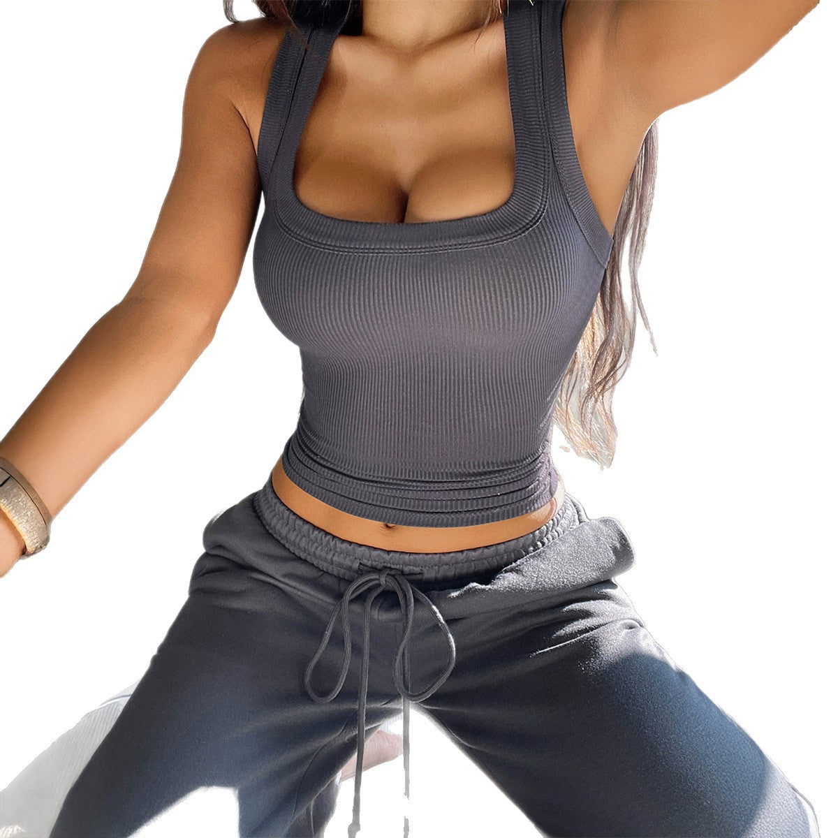 Sports tank top straight leg pants set