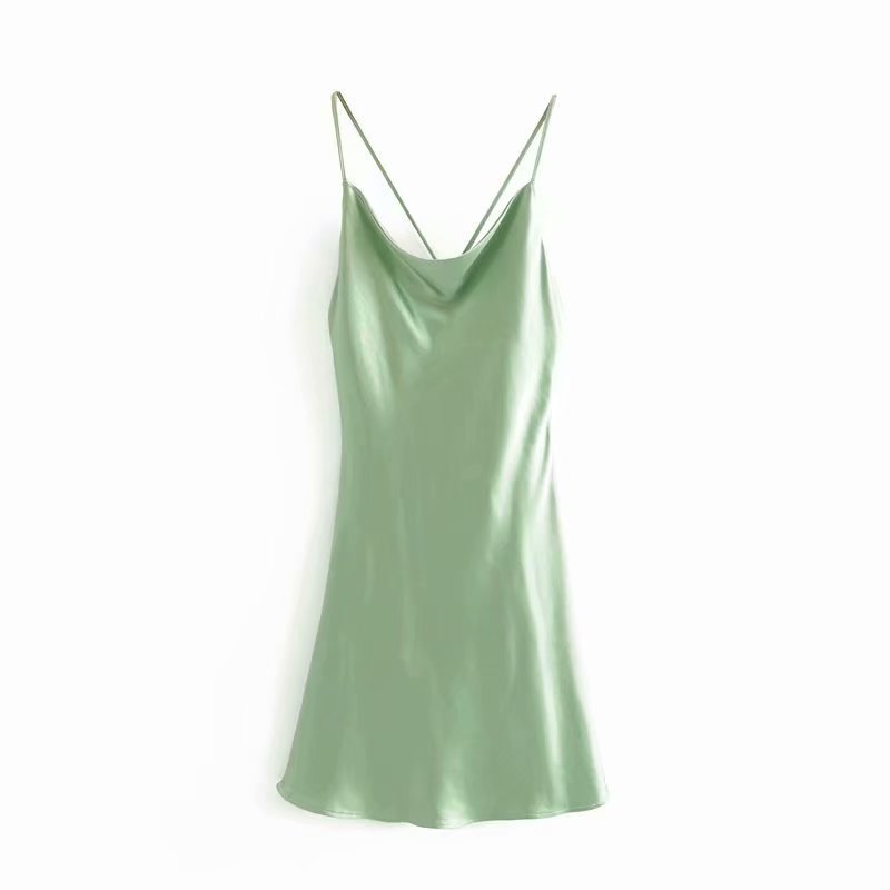 Y2K Satin Dress - Glossy Matcha Green