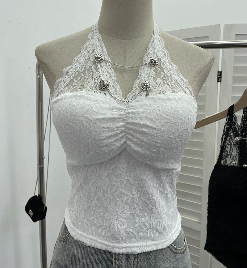 Sexy Lace Halter Backless Crop Top