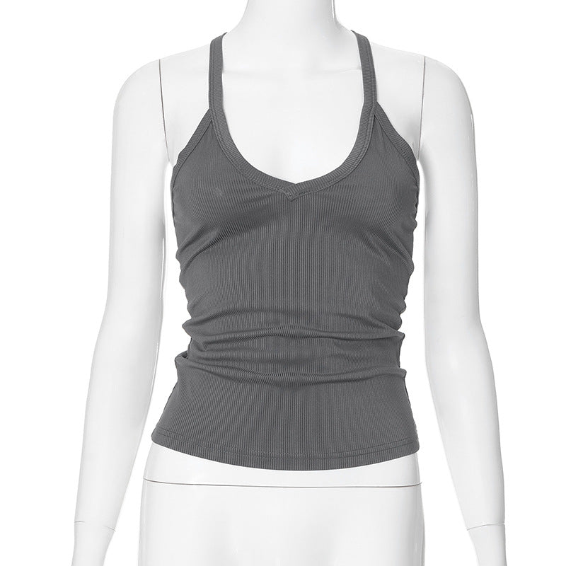 Solid Color Strapless Backless Crop Top T-shirt