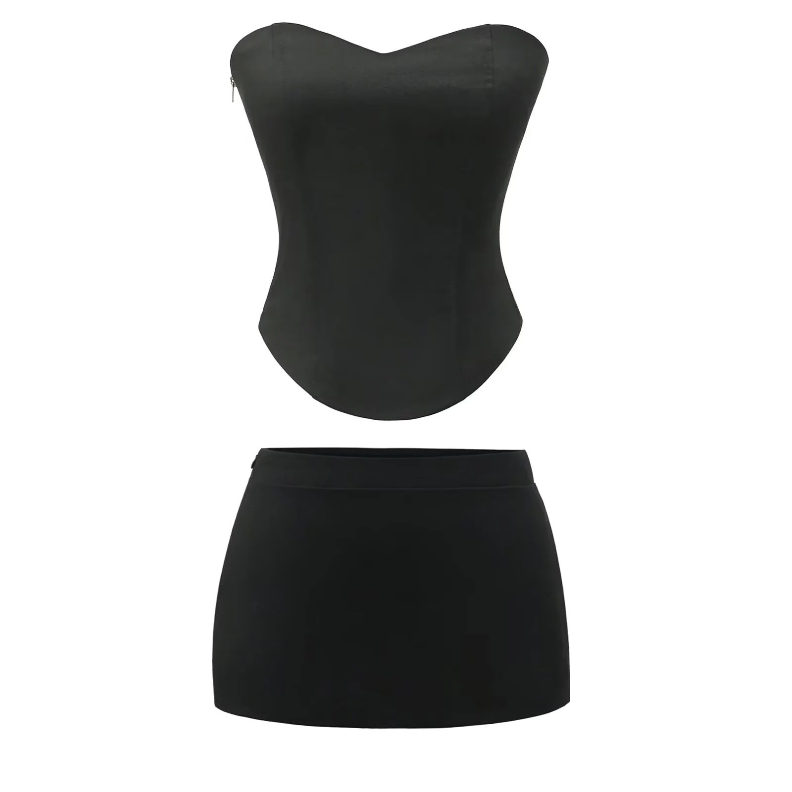 slim fitting suspender+low waist skirt ﻿