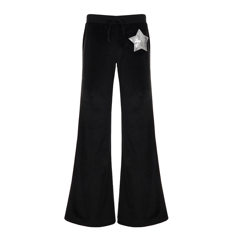 Niche Style Sequined Embroidered Low Waist Casual Pants