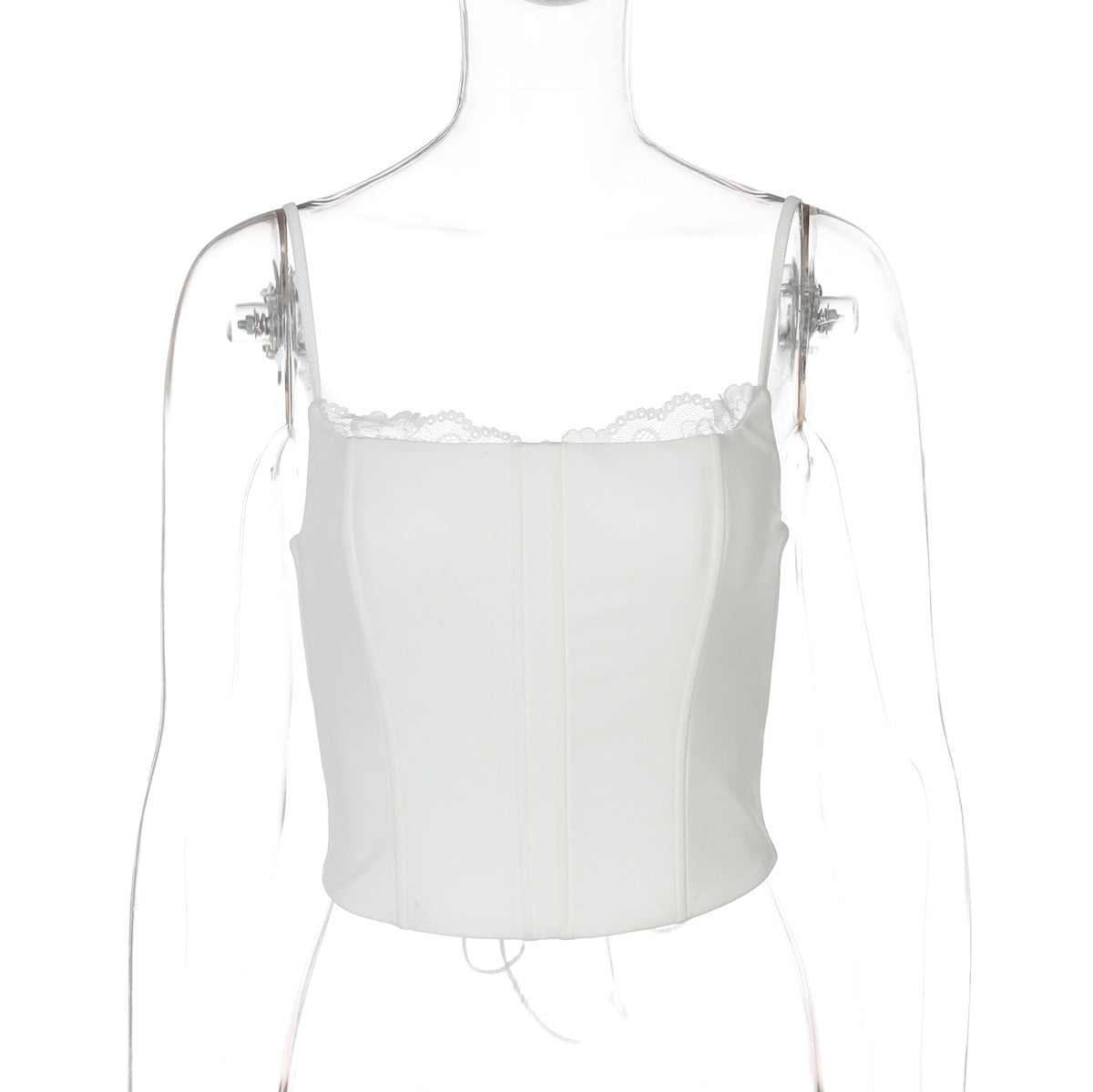 Sexy Lace Splicing Corset Waist Tie-back Crop Top