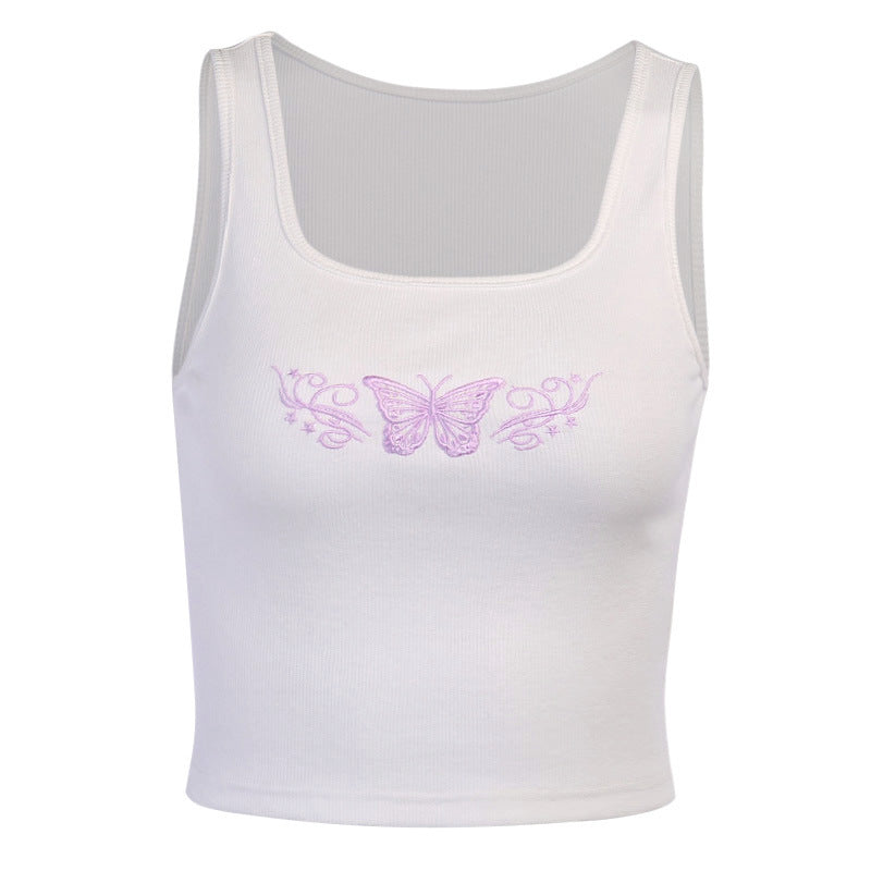 Embroidered Butterfly Sexy Tank Top