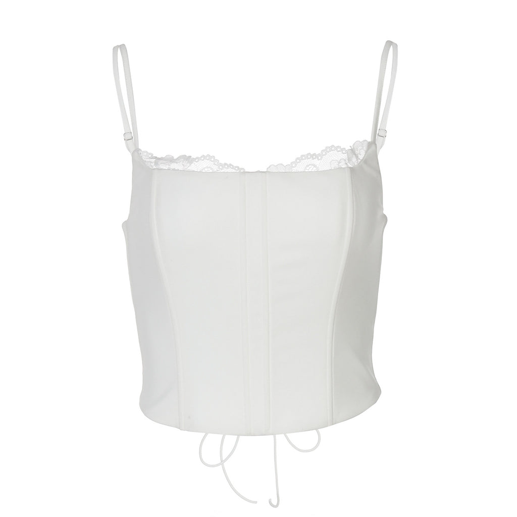 Sexy Lace Splicing Corset Waist Tie-back Crop Top