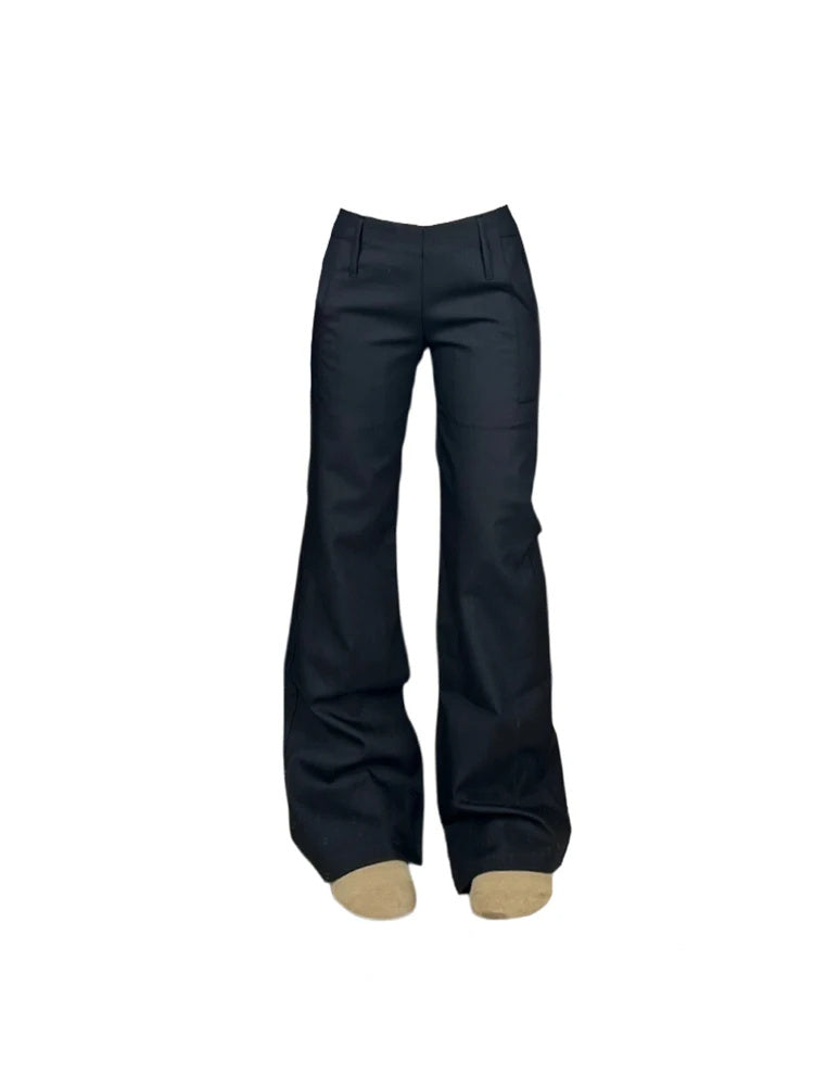 New Black Low Waist Slightly Flared Suit Pants Women's Slim Fit Drape
