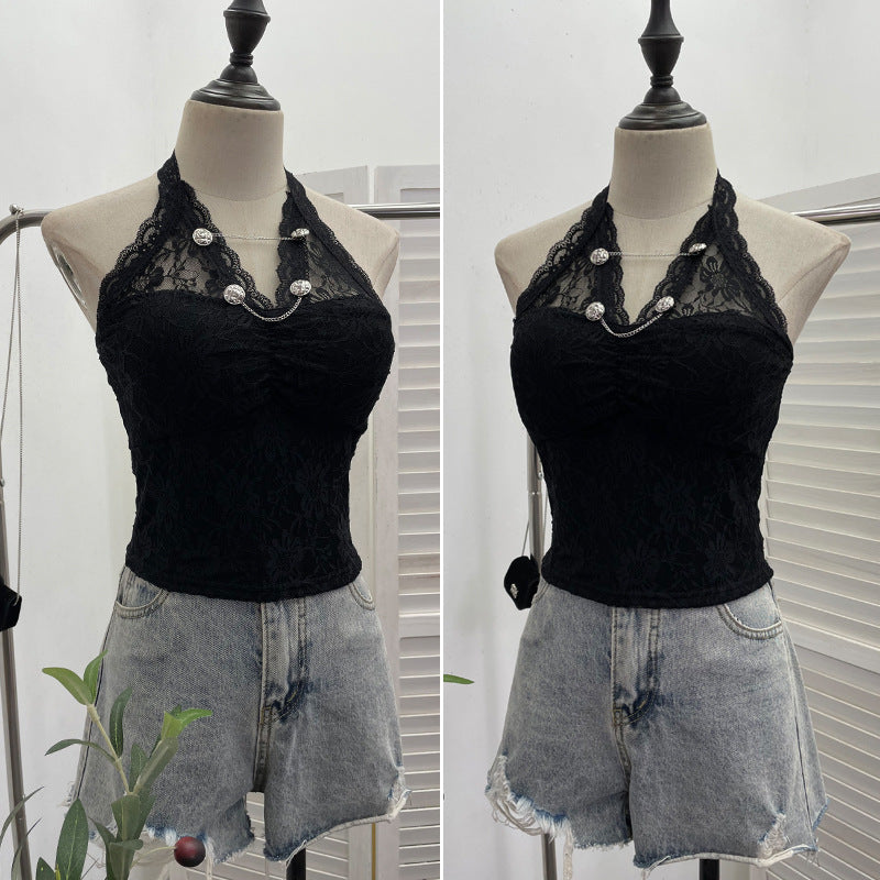 Sexy Lace Halter Backless Crop Top