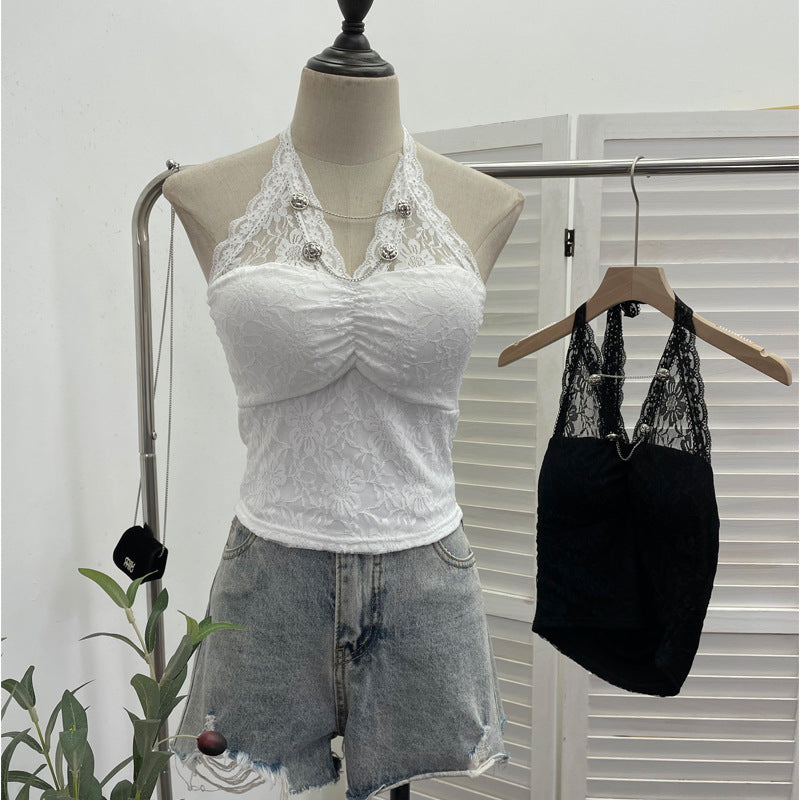 Sexy Lace Halter Backless Crop Top