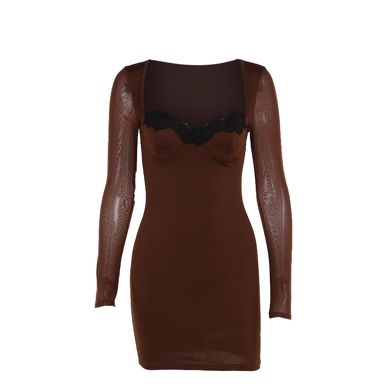 Slim Fit Lace Mini Dress - Elegant Y2K outfit