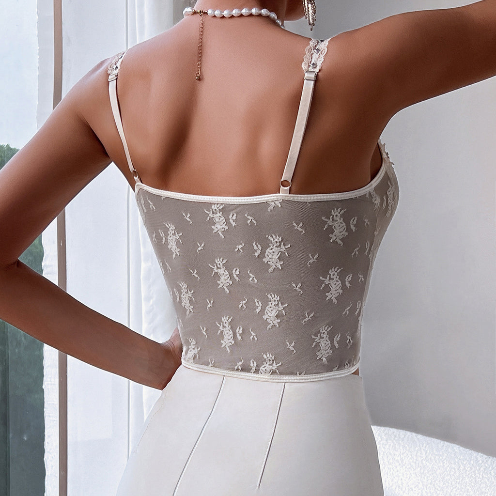 Sexy Strapless Lace Splicing Sheer Crop Top