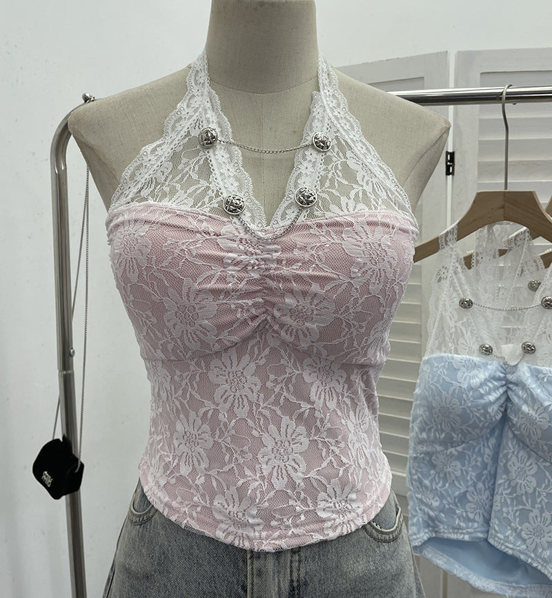 Sexy Lace Halter Backless Crop Top