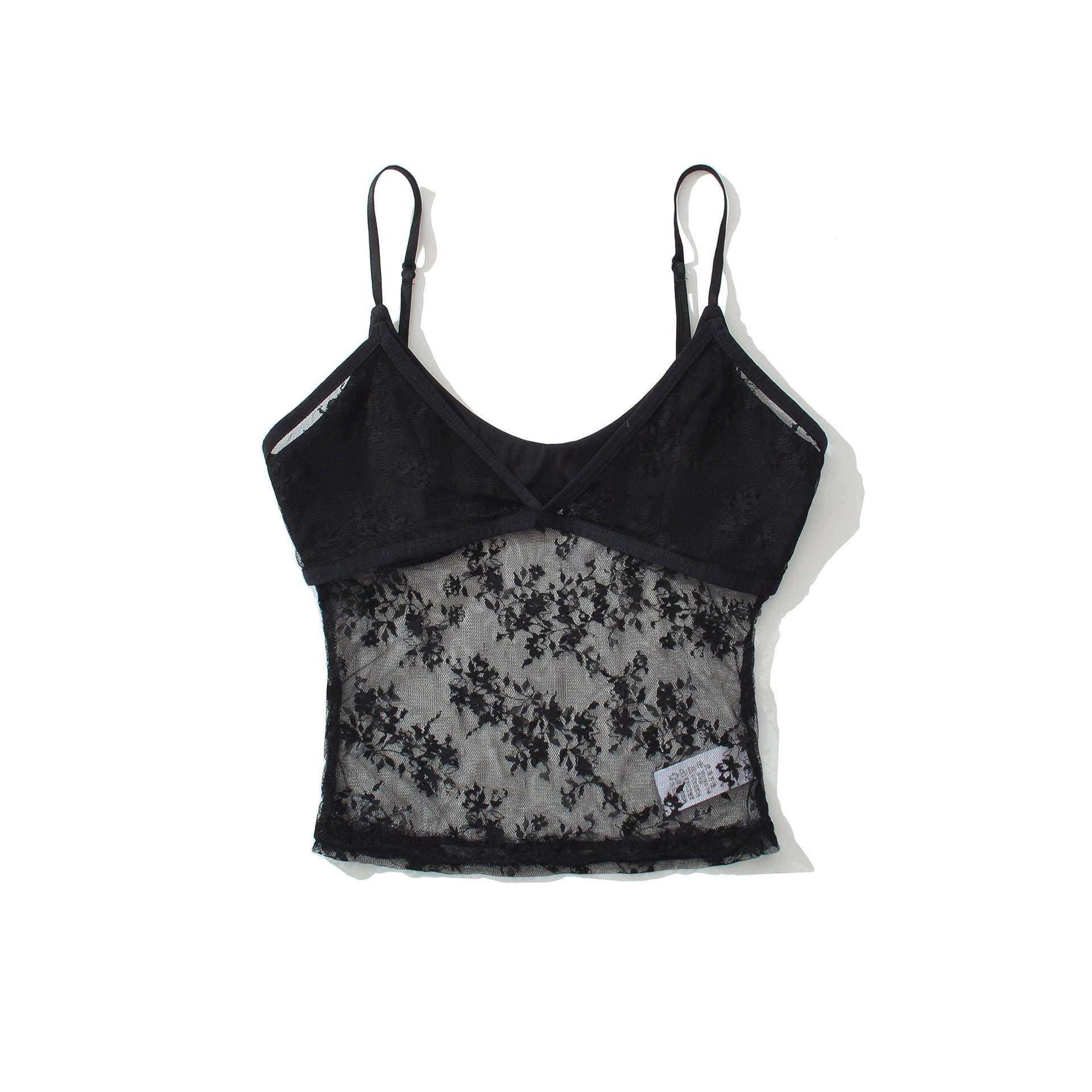 Slim Fit U-Neck Solid Lace Hollow Out Crop Tank Top