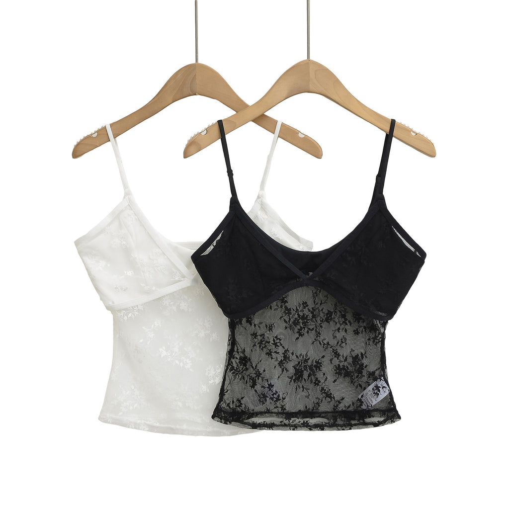 Slim Fit U-Neck Solid Lace Hollow Out Crop Tank Top