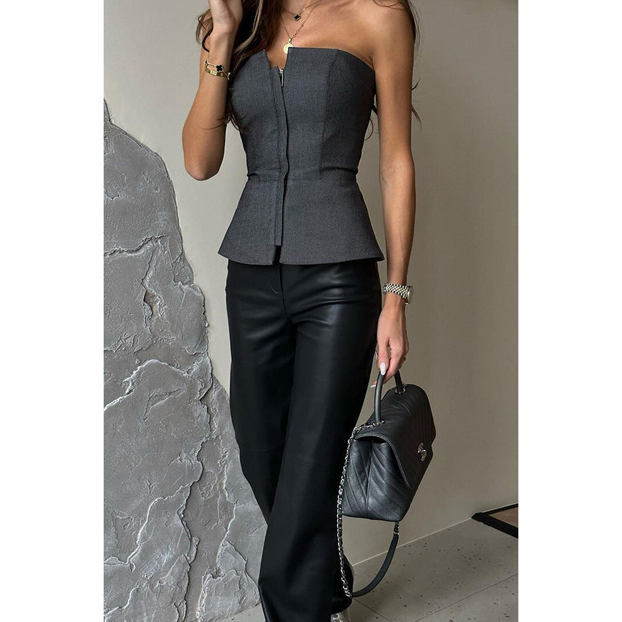 One-Shoulder Fitted Top INS Fashion Multi-Color Zipper Crop Top