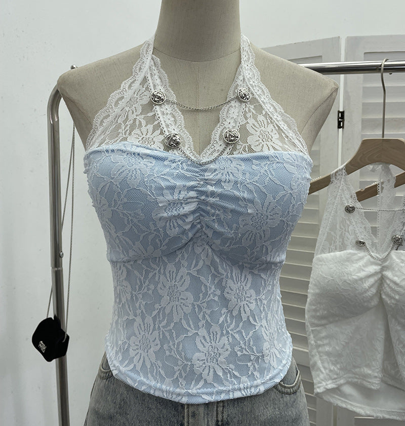 Sexy Lace Halter Backless Crop Top