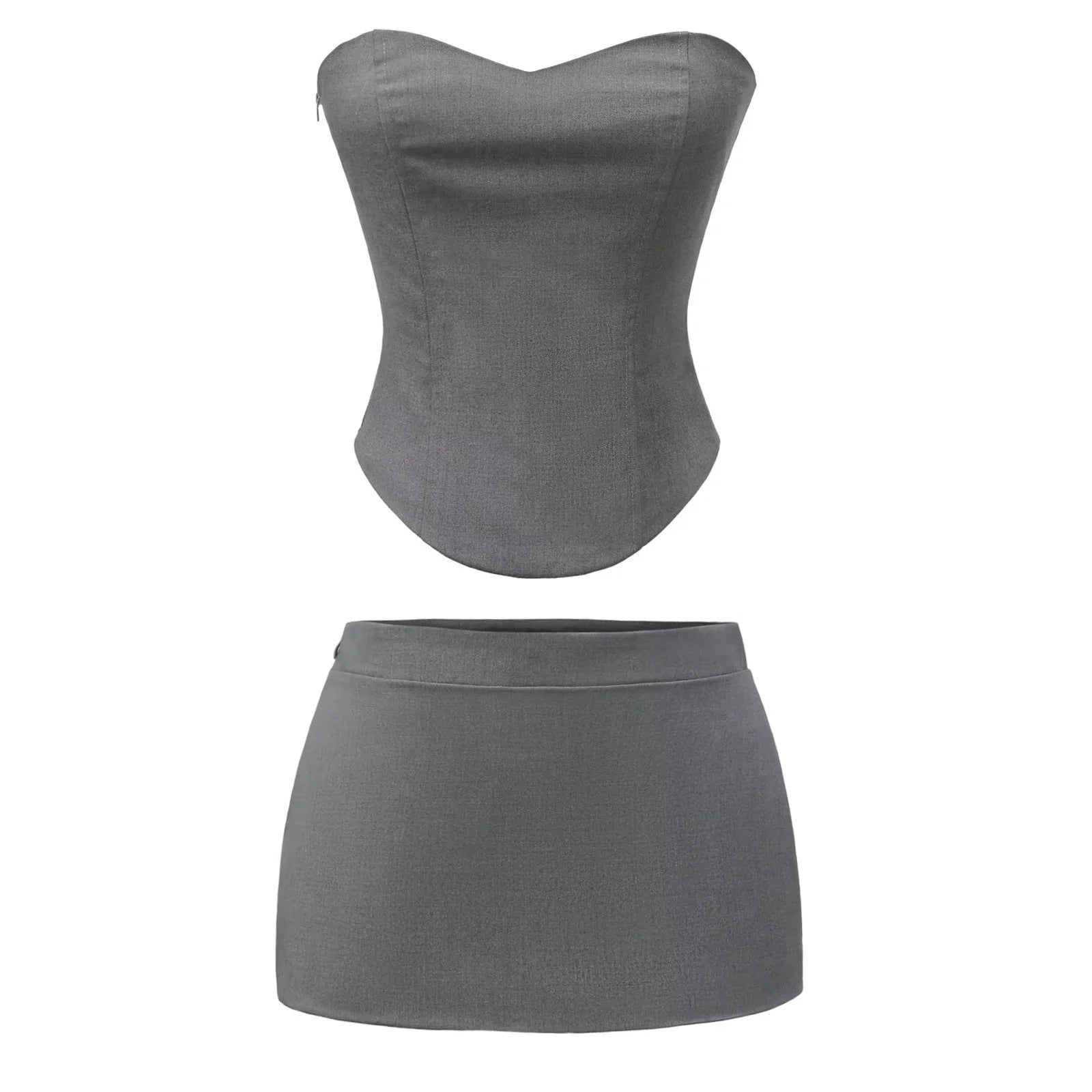 slim fitting suspender+low waist skirt ﻿