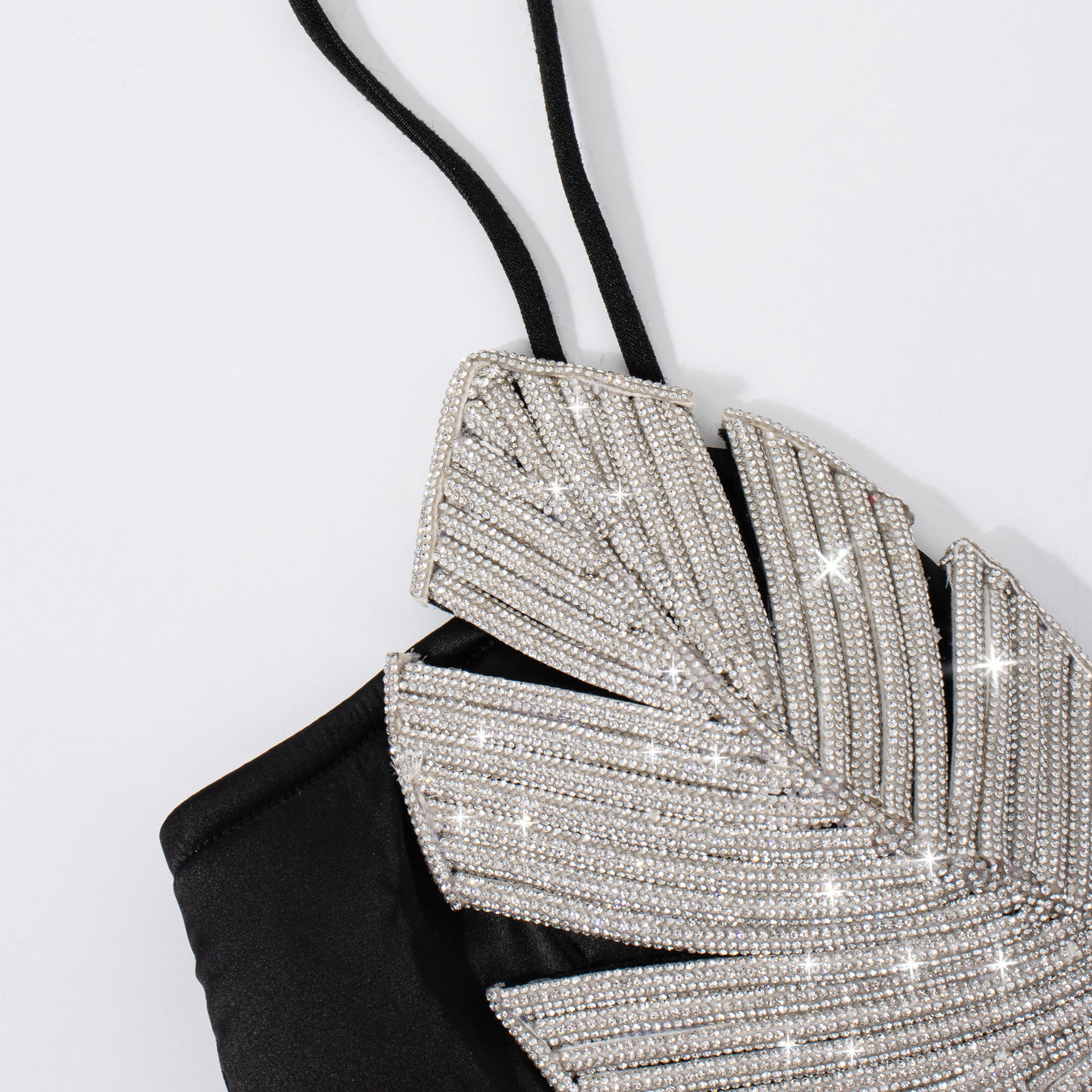 Strapless Crop Top with Rhinestone Chain Leaf Design Fitted Camisole