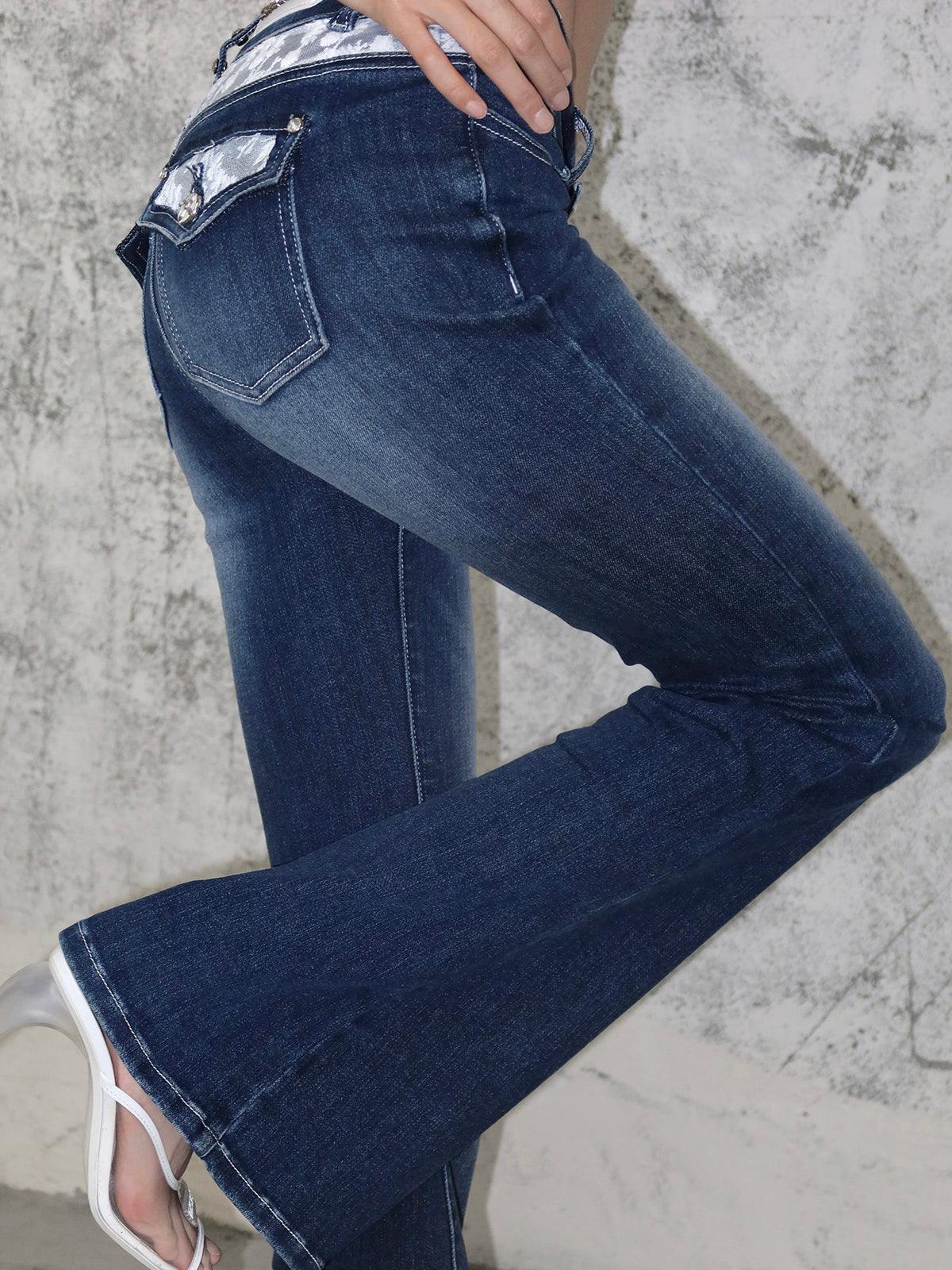 Low Rise Rhinestone Flare Jeans - Y2K Style