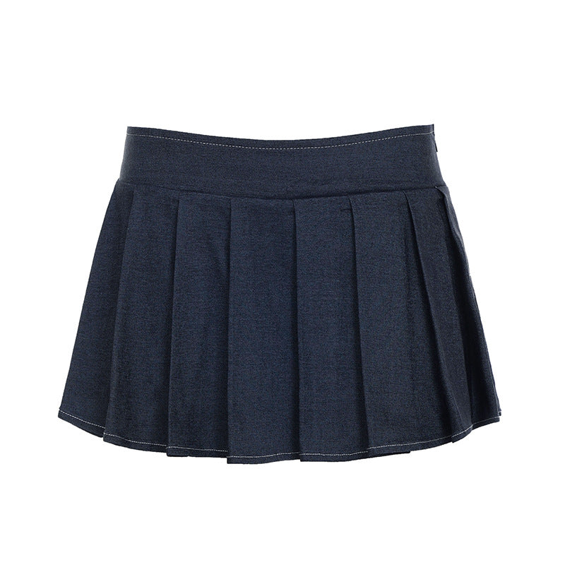 Style Original Color Knit Strapless Crop Top Low Waist Short Pleated Skirt