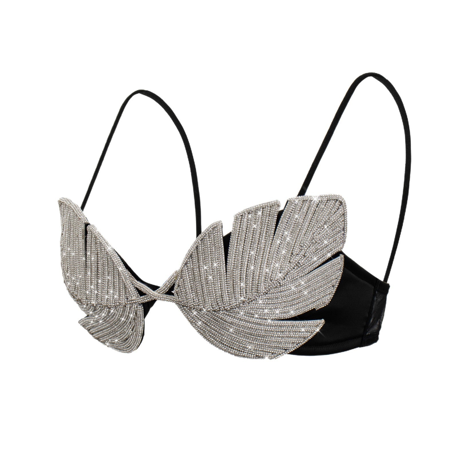 Strapless Crop Top with Rhinestone Chain Leaf Design Fitted Camisole