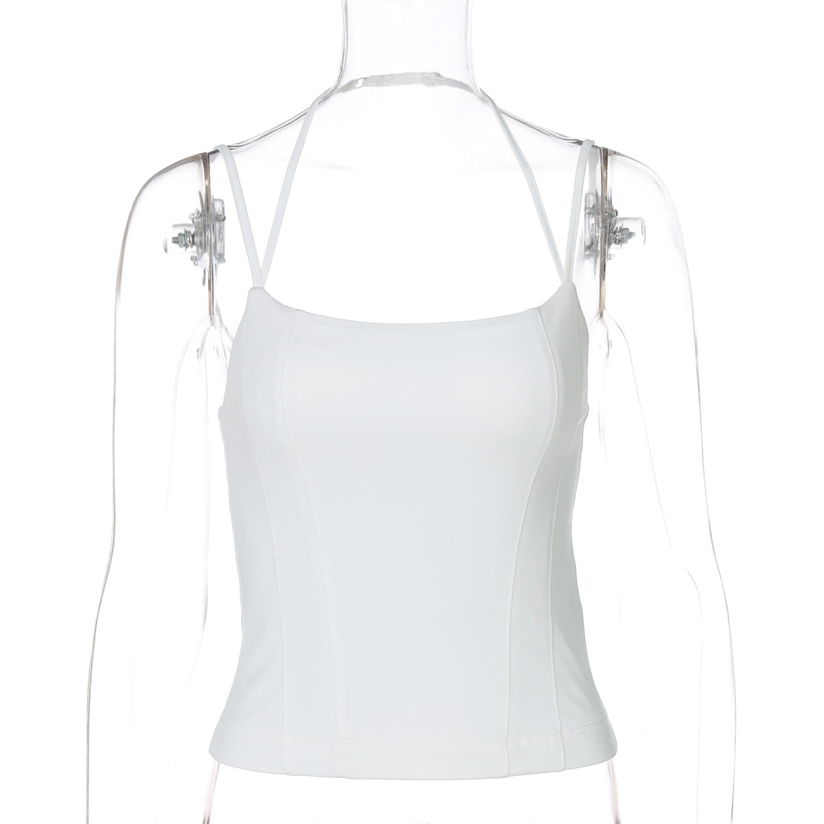 Solid Color Strap Slim Crop Top