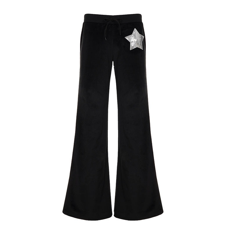 Niche Style Sequined Embroidered Low Waist Casual Pants
