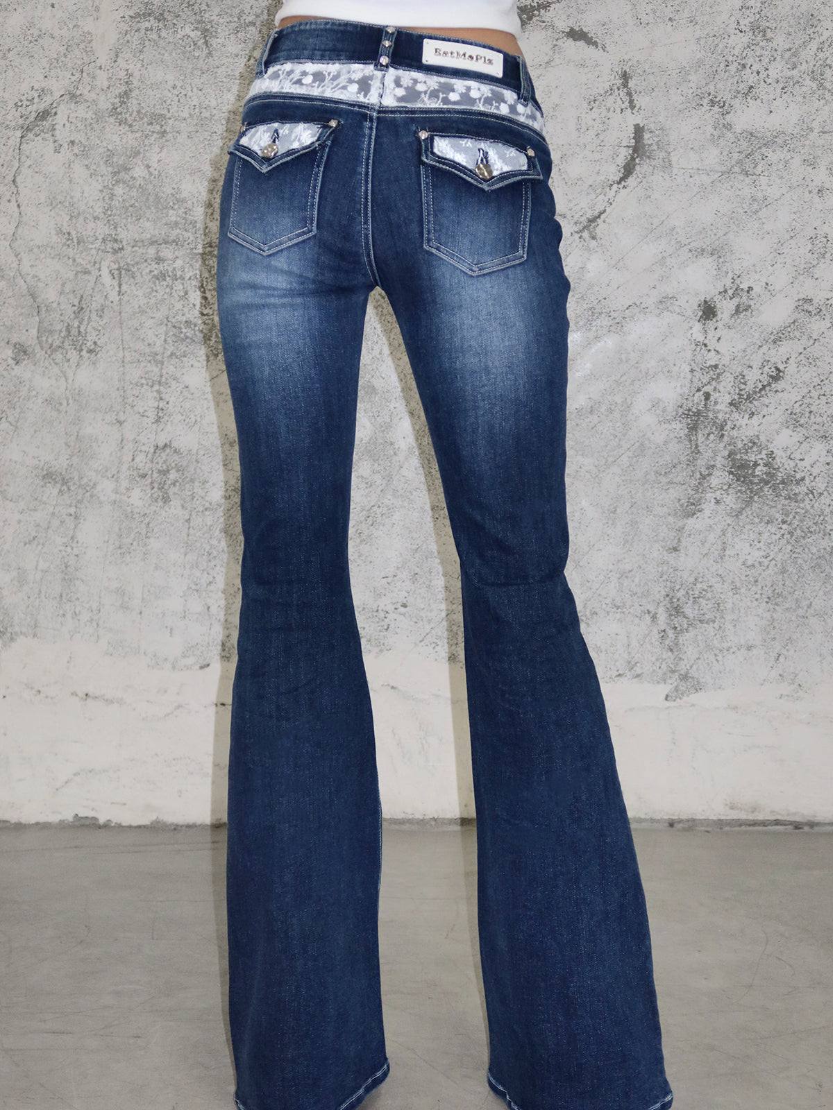 Low Rise Rhinestone Flare Jeans - Y2K Style