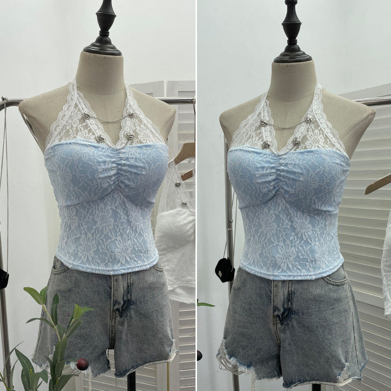 Sexy Lace Halter Backless Crop Top
