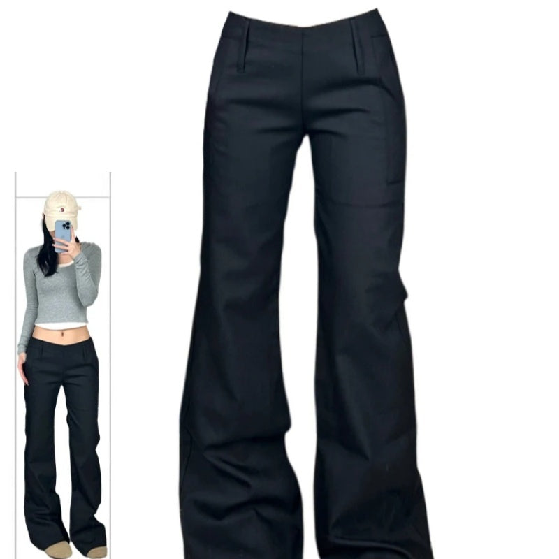 New Black Low Waist Slightly Flared Suit Pants Women's Slim Fit Drape
