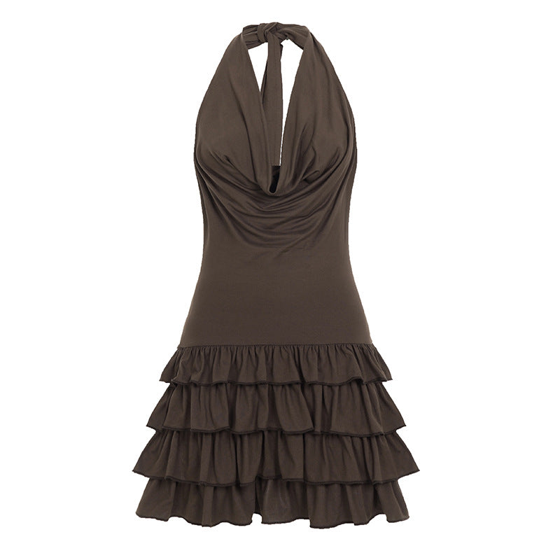 Halter Swing Low Waist Cake Skirt Personalized Dress Backless Sleeveless Dress