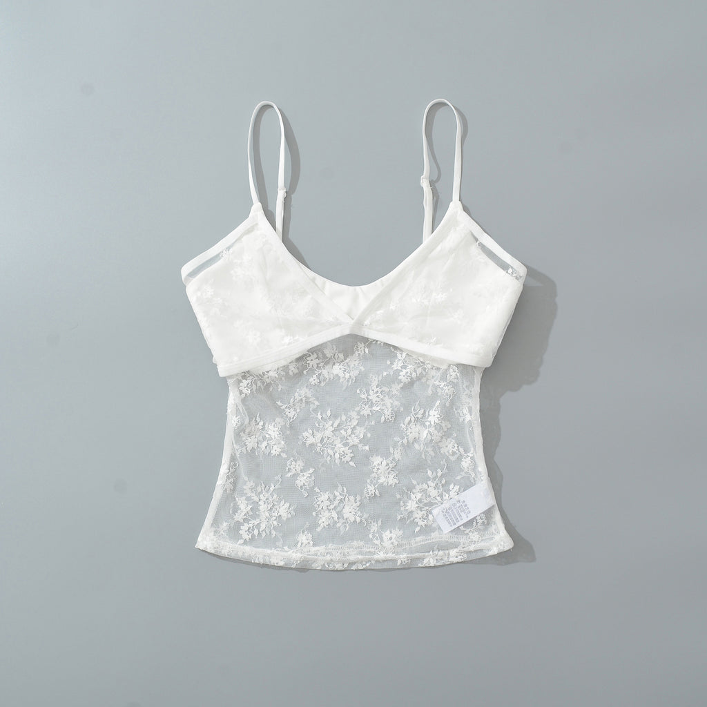 Slim Fit U-Neck Solid Lace Hollow Out Crop Tank Top