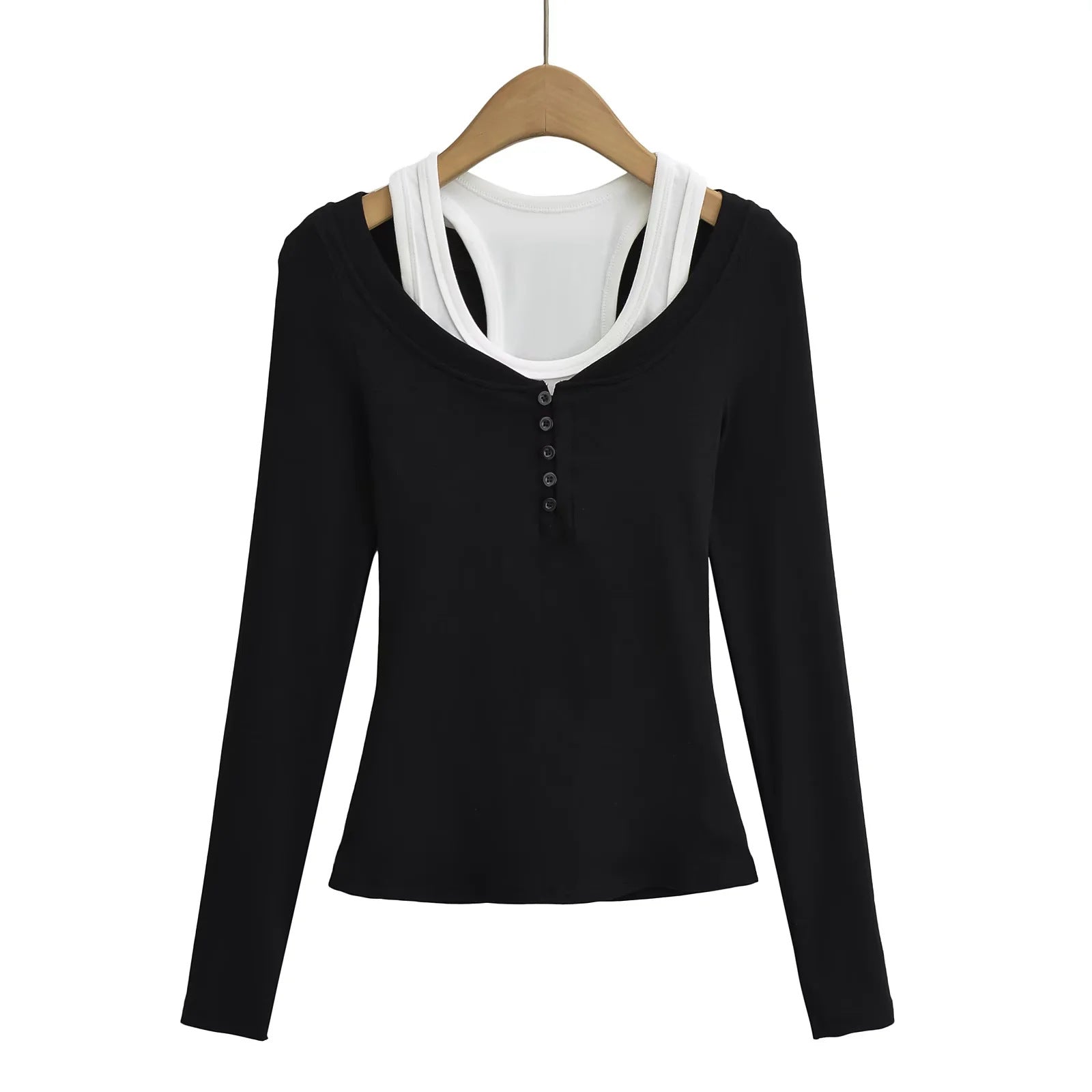 Tank top+V-neck button top two-piece set