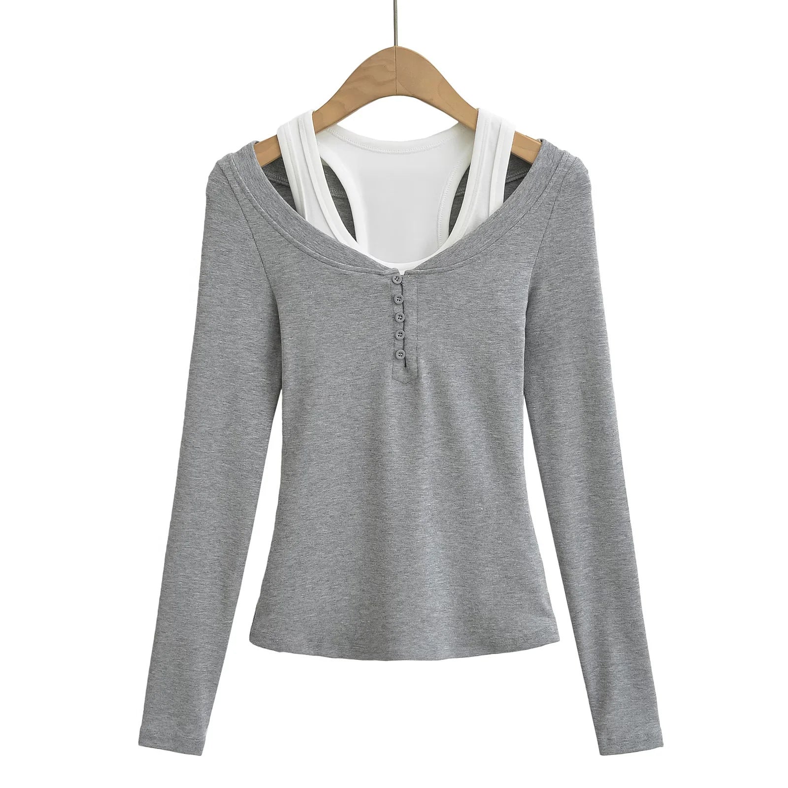 Tank top+V-neck button top two-piece set