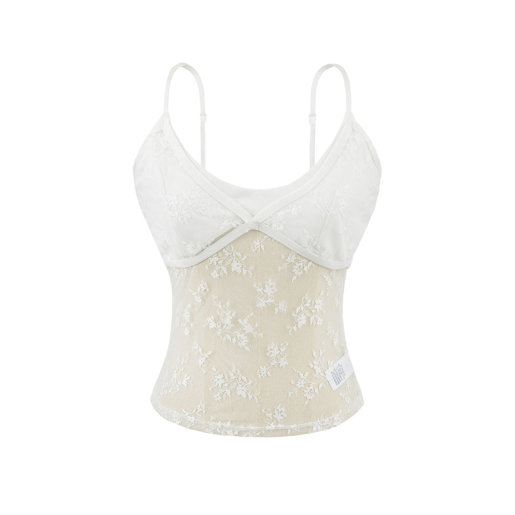 Slim Fit U-Neck Solid Lace Hollow Out Crop Tank Top