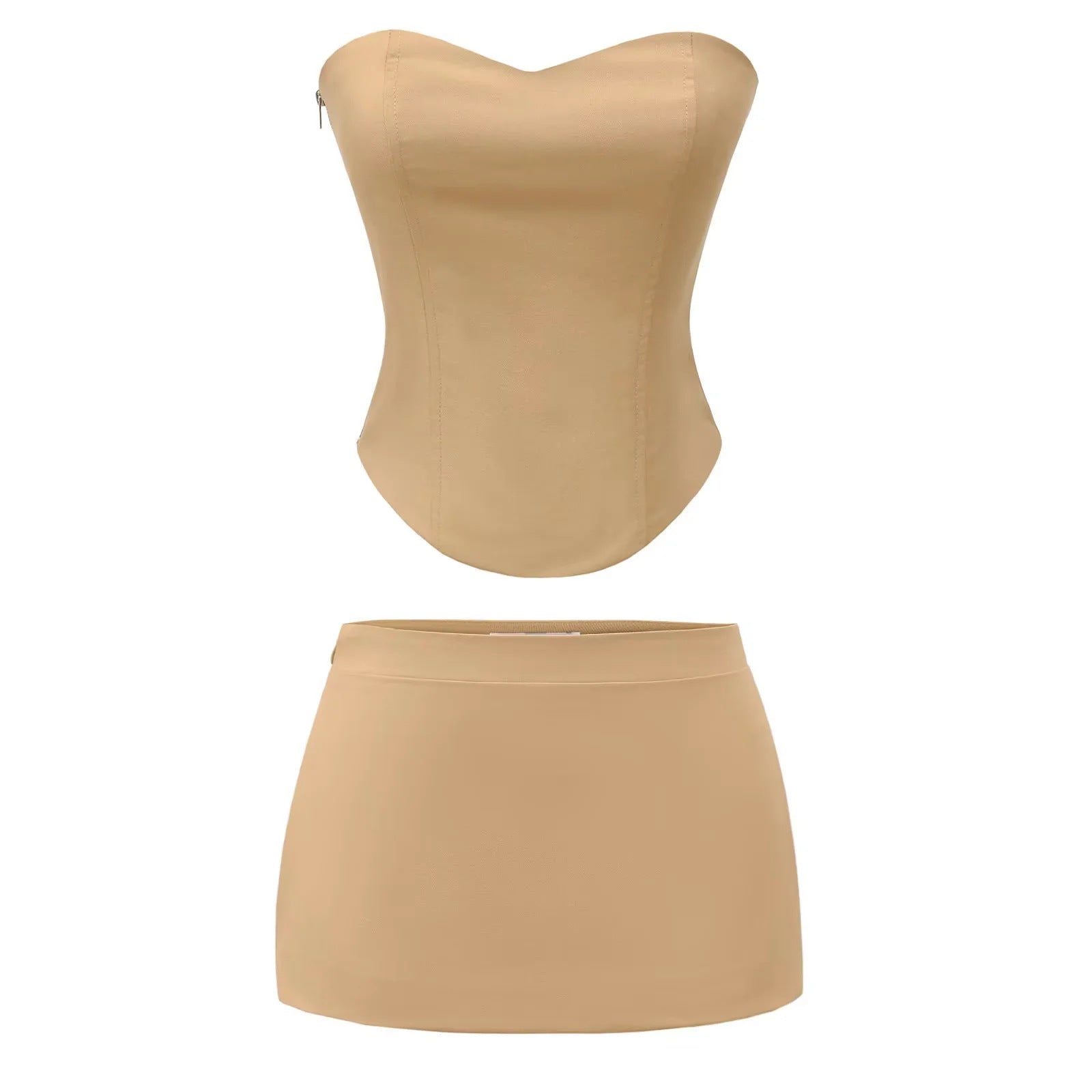 slim fitting suspender+low waist skirt ﻿