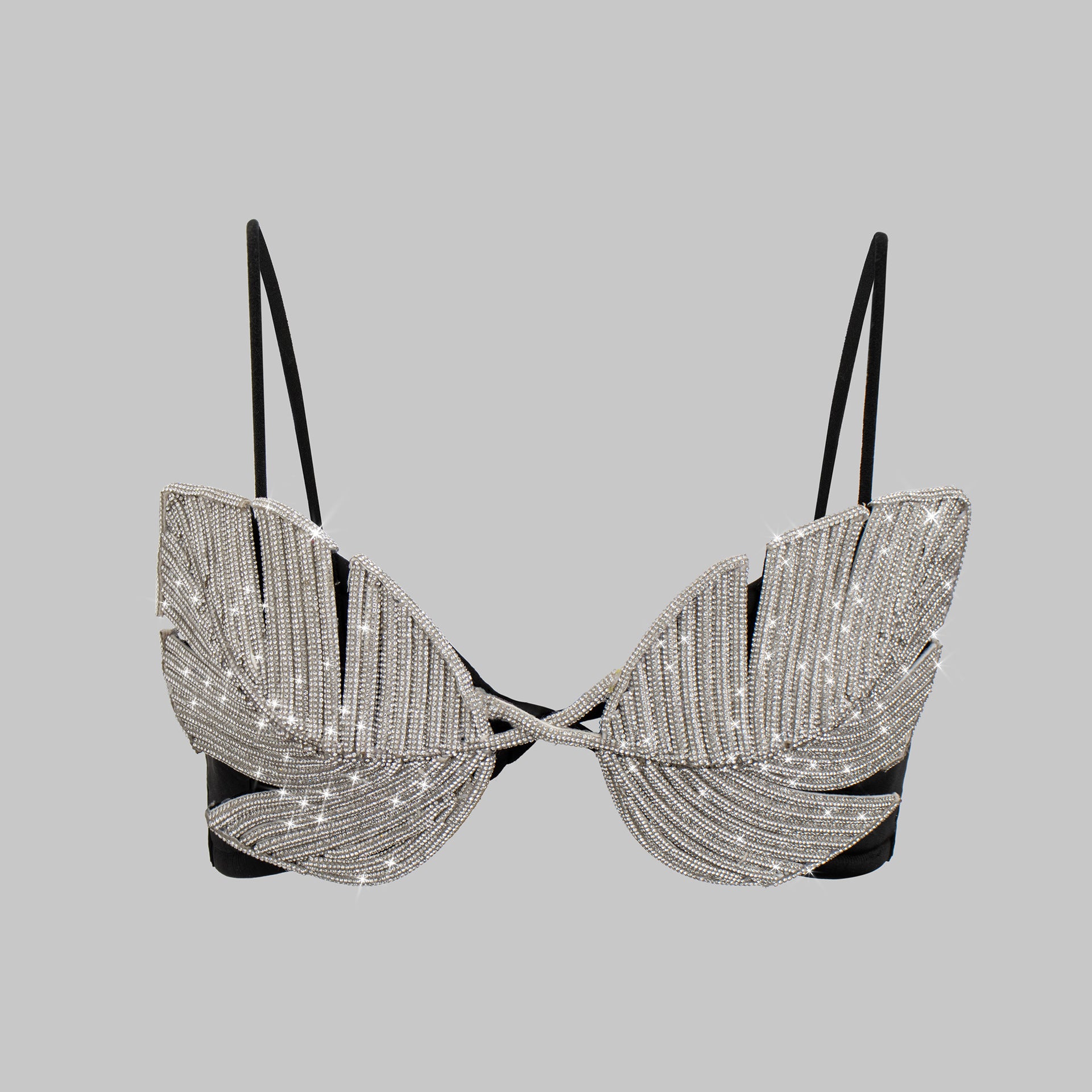 Strapless Crop Top with Rhinestone Chain Leaf Design Fitted Camisole