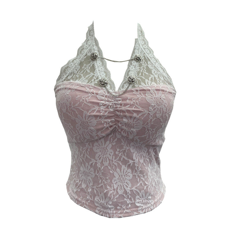 Sexy Lace Halter Backless Crop Top