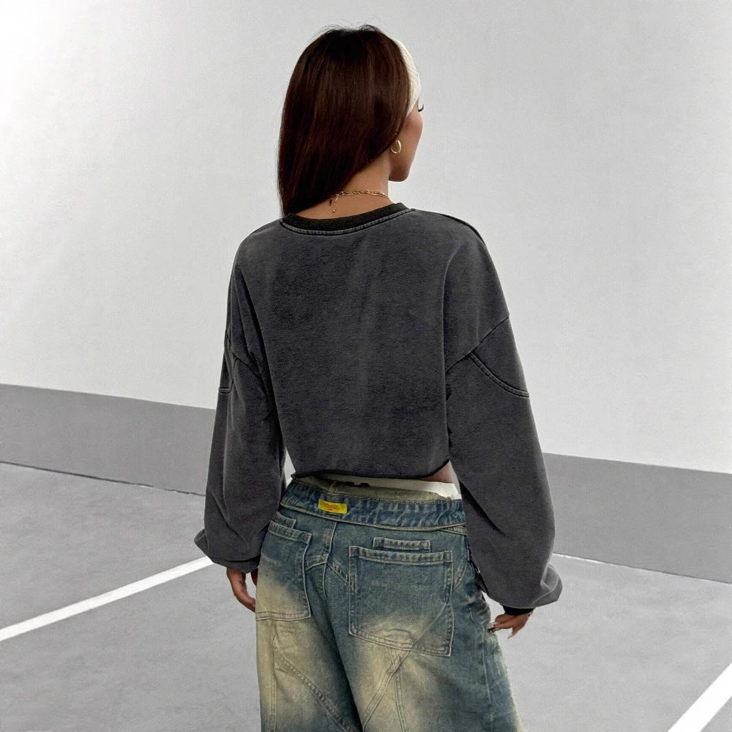 Top corto desgastado con estilo callejero para chica sexy, moderno y combinable