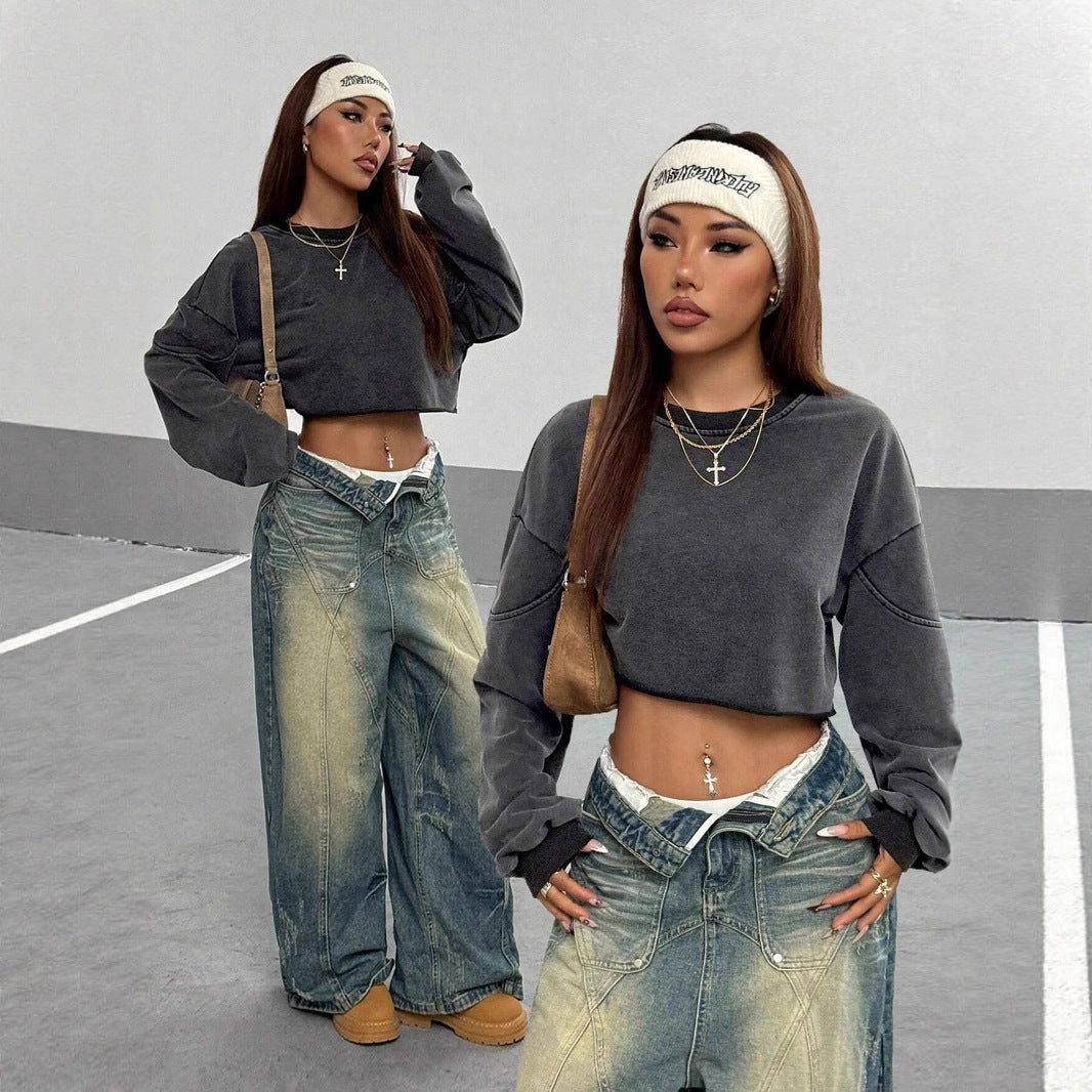 Top corto desgastado con estilo callejero para chica sexy, moderno y combinable