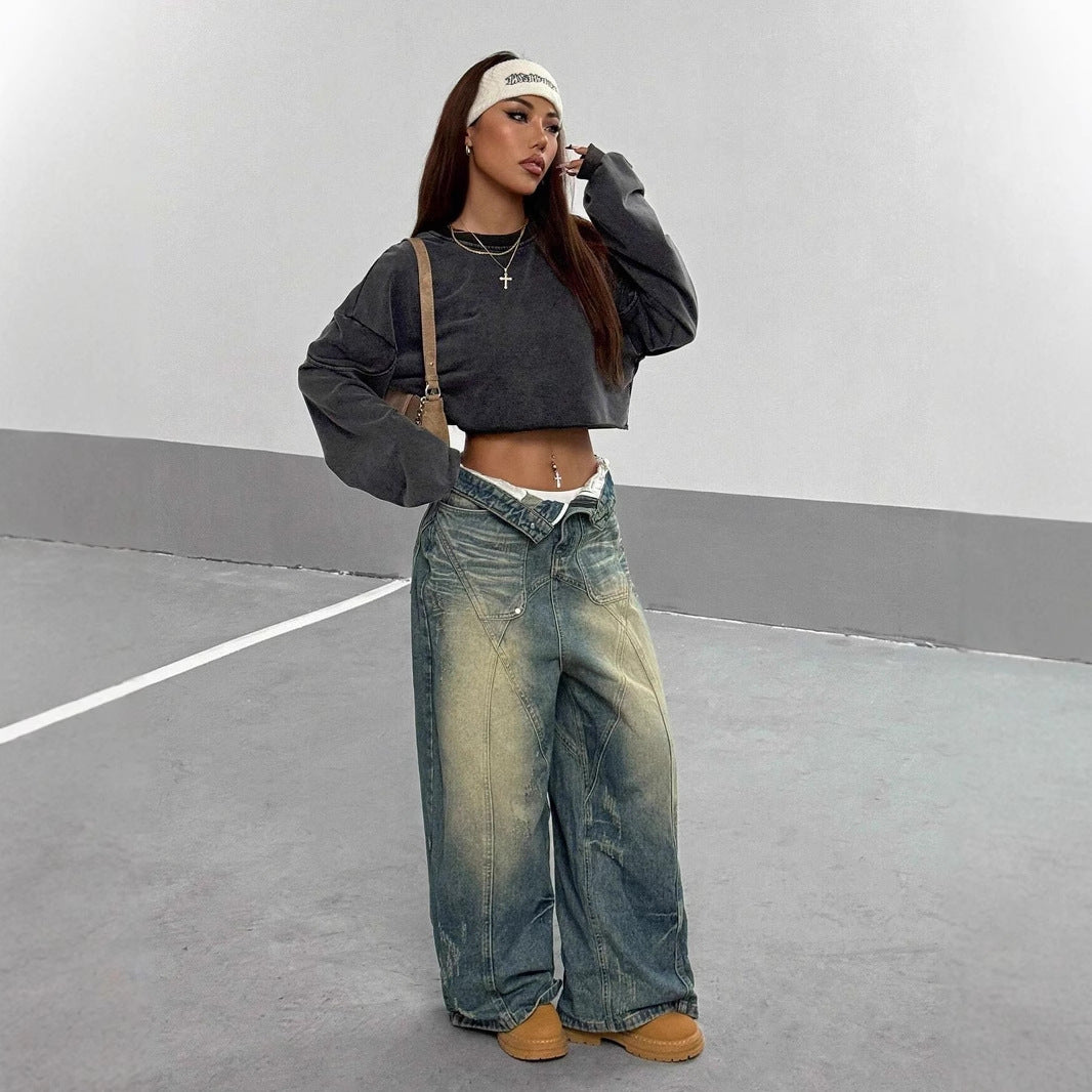 Top corto desgastado con estilo callejero para chica sexy, moderno y combinable