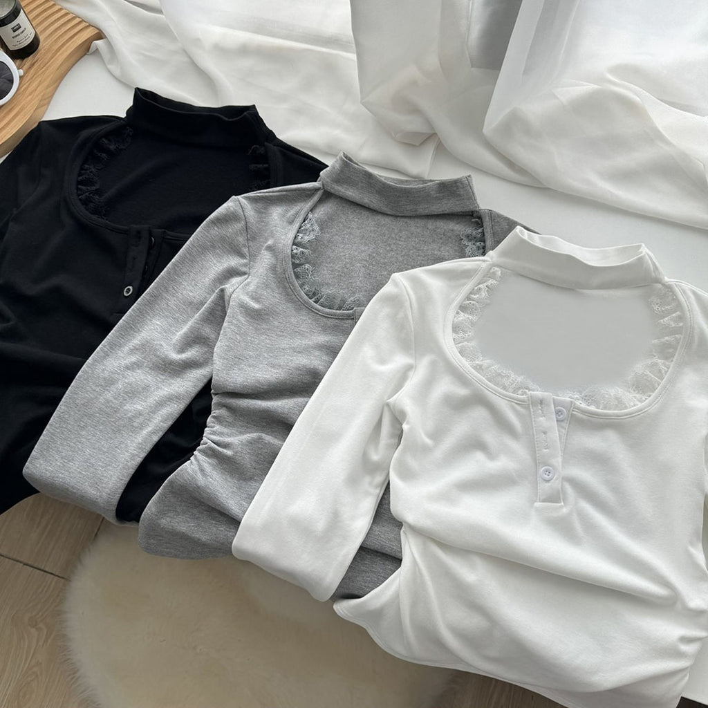 Lace Stitching Women's New Tight Pleated Inner Wear Blouse