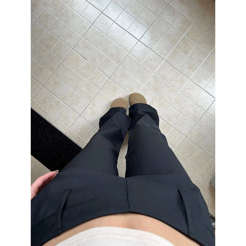 New Black Low Waist Slightly Flared Suit Pants Women's Slim Fit Drape