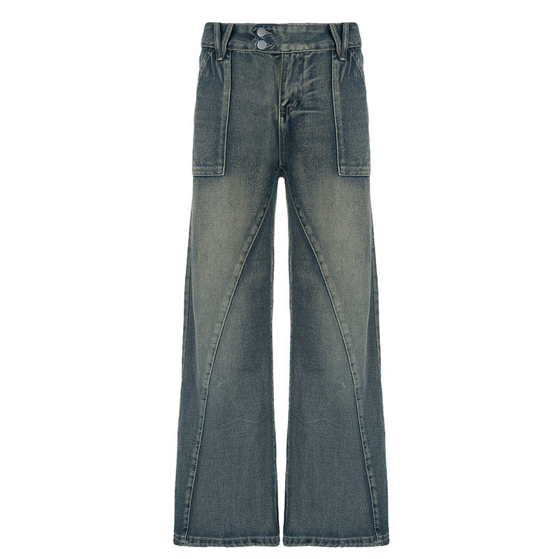 Basic Washed Split Low Waist Loose Jeans