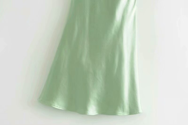 Y2K Satin Dress - Glossy Matcha Green