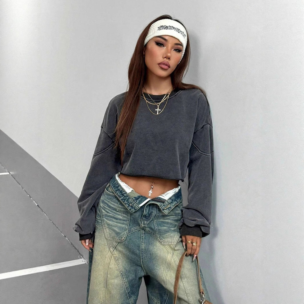 Top corto desgastado con estilo callejero para chica sexy, moderno y combinable