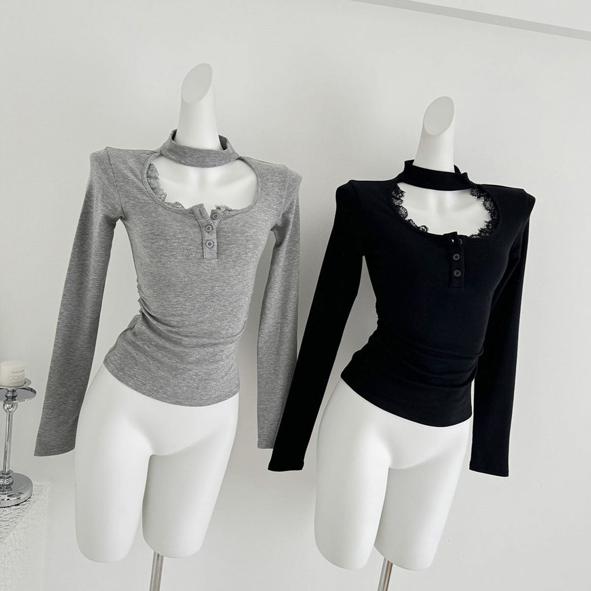 Blusa interior plisada y ajustada con costuras de encaje para mujer