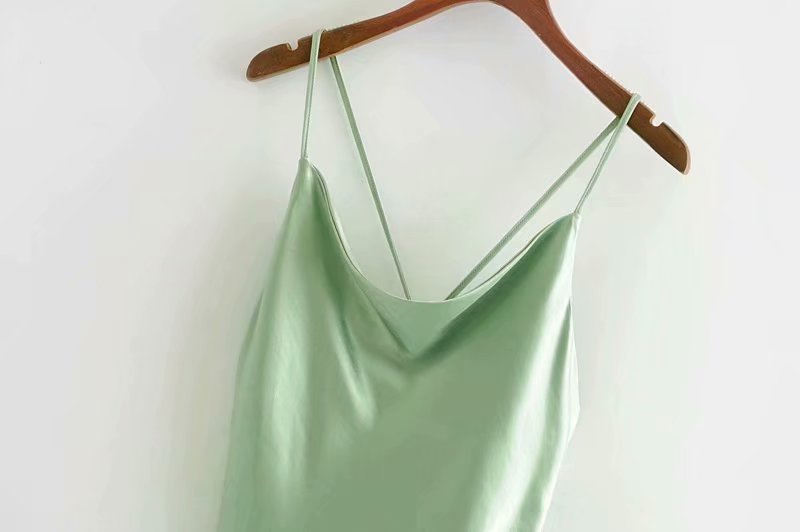 Y2K Satin Dress - Glossy Matcha Green