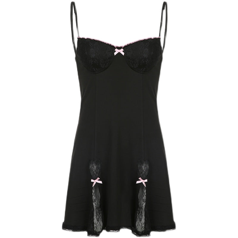 Women's Patchwork Lace Low Cut Slit Waist Dress
